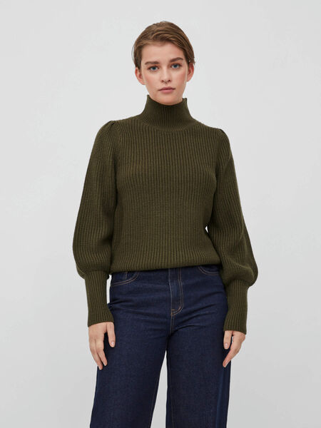 Vila PETITE - HIGH NECK KNITTED PULLOVER, Forest Night, highres - 14085752_ForestNight_003.jpg