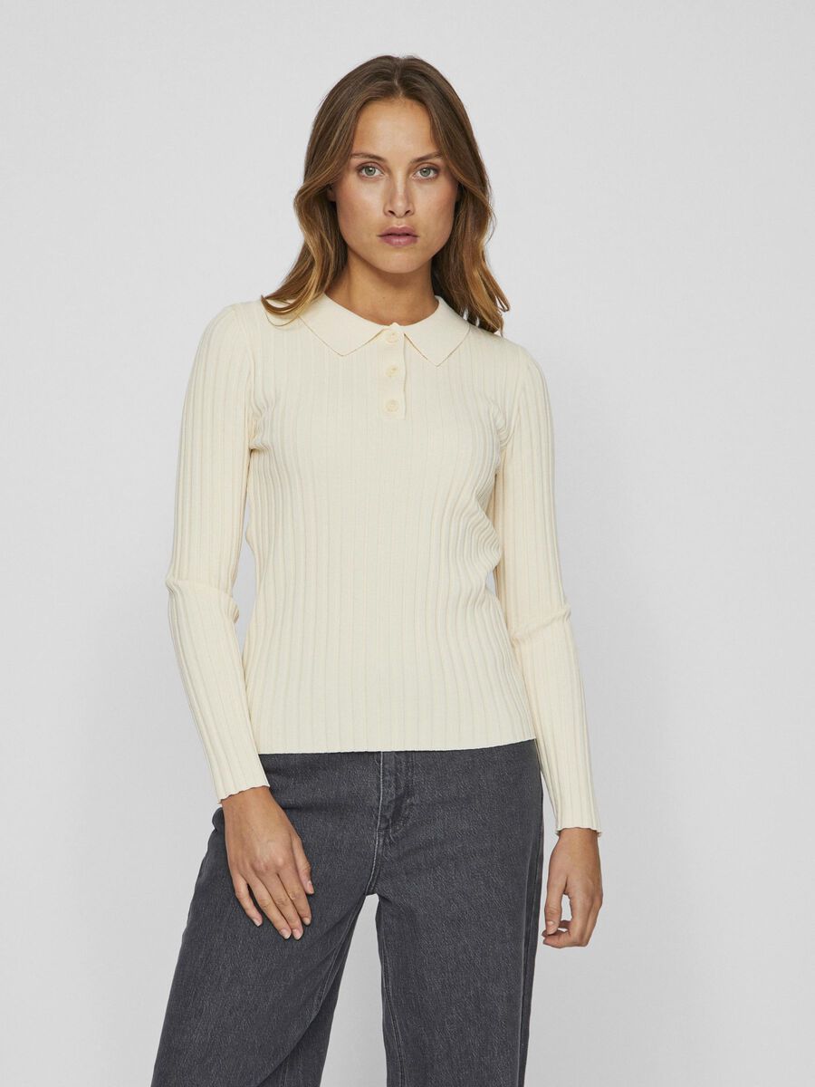 VILA POLO KNITTED PULLOVER, Birch, highres - 14106206_Birch_003.jpg