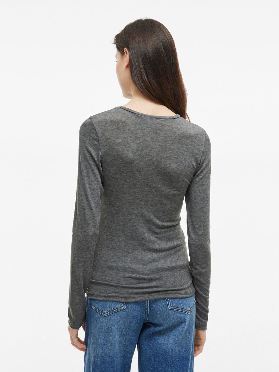 VILA ROUND NECK LONG SLEEVED TOP, Dark Grey Melange, highres - 14111424_DarkGreyMelange_004.jpg