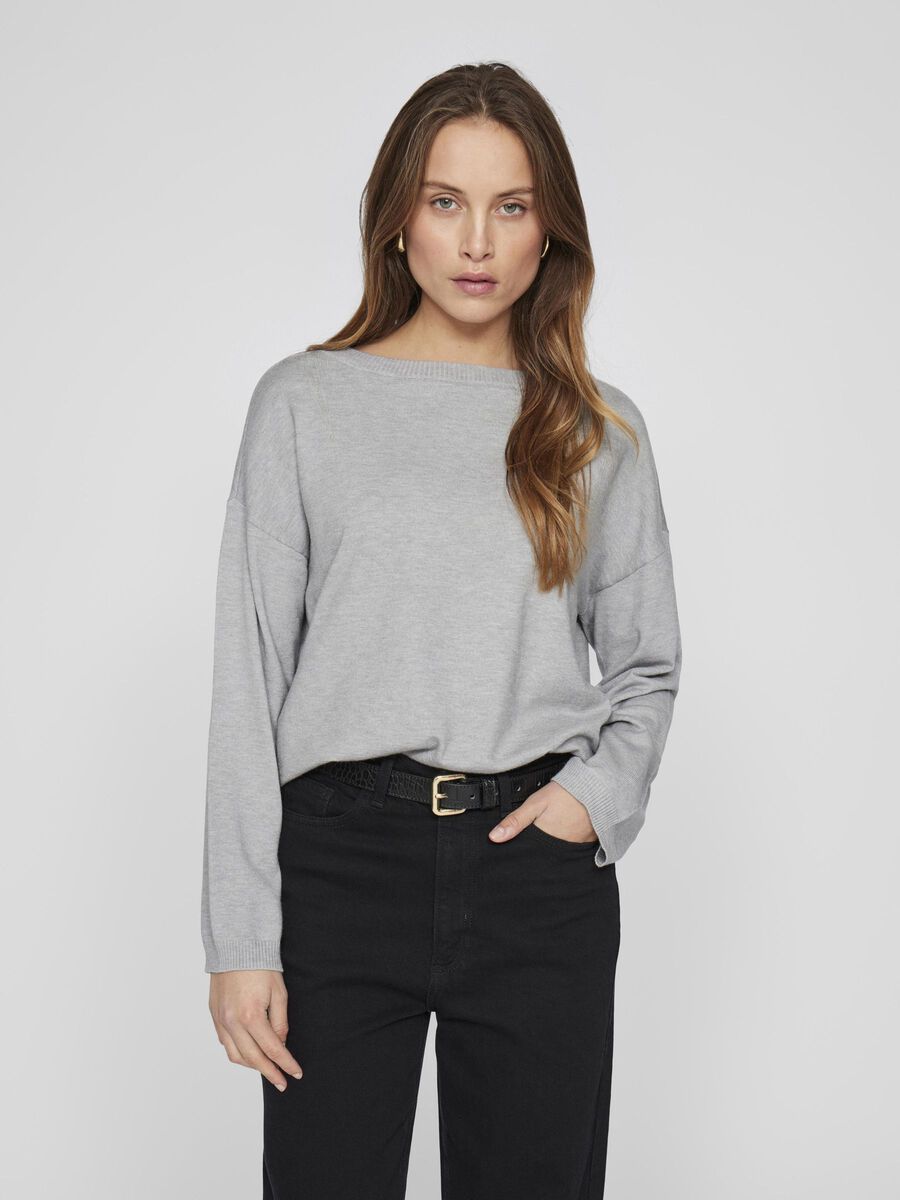 VILA BOATNECK KNITTED PULLOVER, Light Grey Melange, highres - 14109800_LightGreyMelange_003.jpg