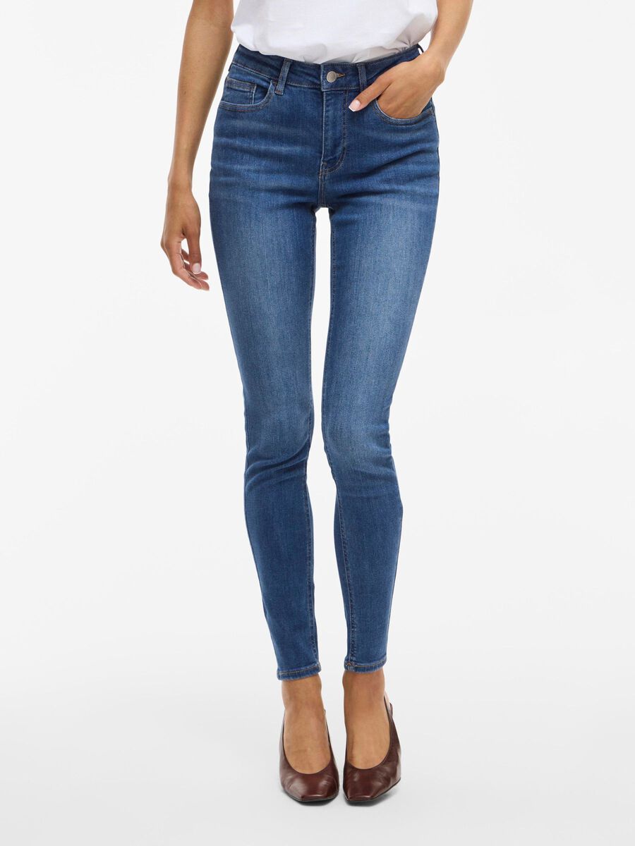 VILA VISARAH MID-WAIST SKINNY FIT JEANS, Medium Blue Denim, highres - 14109258_MediumBlueDenim_003.jpg