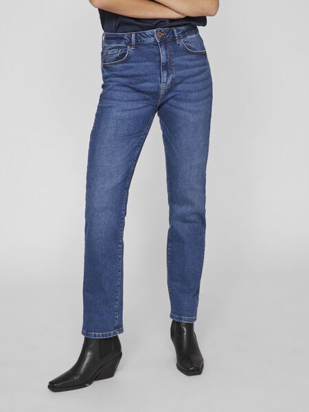 Vila HIGH-WAIST STRAIGHT FIT JEANS, Medium Blue Denim, highres - 14083777_MediumBlueDenim_003.jpg