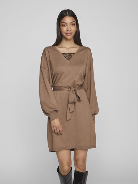 Vila ENCAJE DECORATIVO VESTIDO DE PUNTO, Brown Lentil, highres - 14089163_BrownLentil_1054125_003.jpg