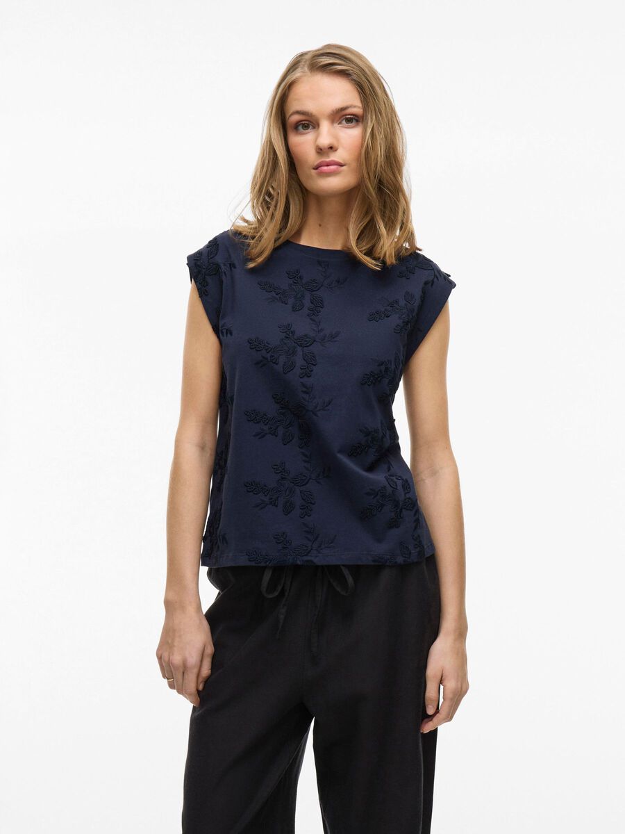 VILA ROUND NECK SLEEVELESS TOP, Navy Blazer, highres - 14104240_NavyBlazer_003.jpg