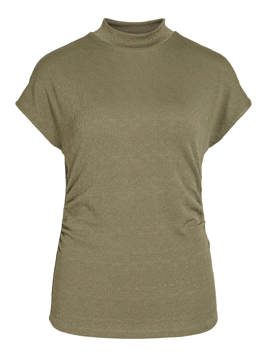 VILA SHORT SLEEVED HIGH NECK TOP, Green Milieu, highres - 14104666_GreenMilieu_001.jpg