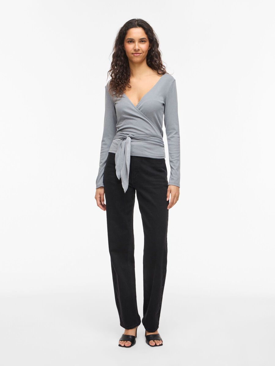 Carousel image - VIGINA LONG SLEEVED WRAP TOP, Medium Grey Melange | 4