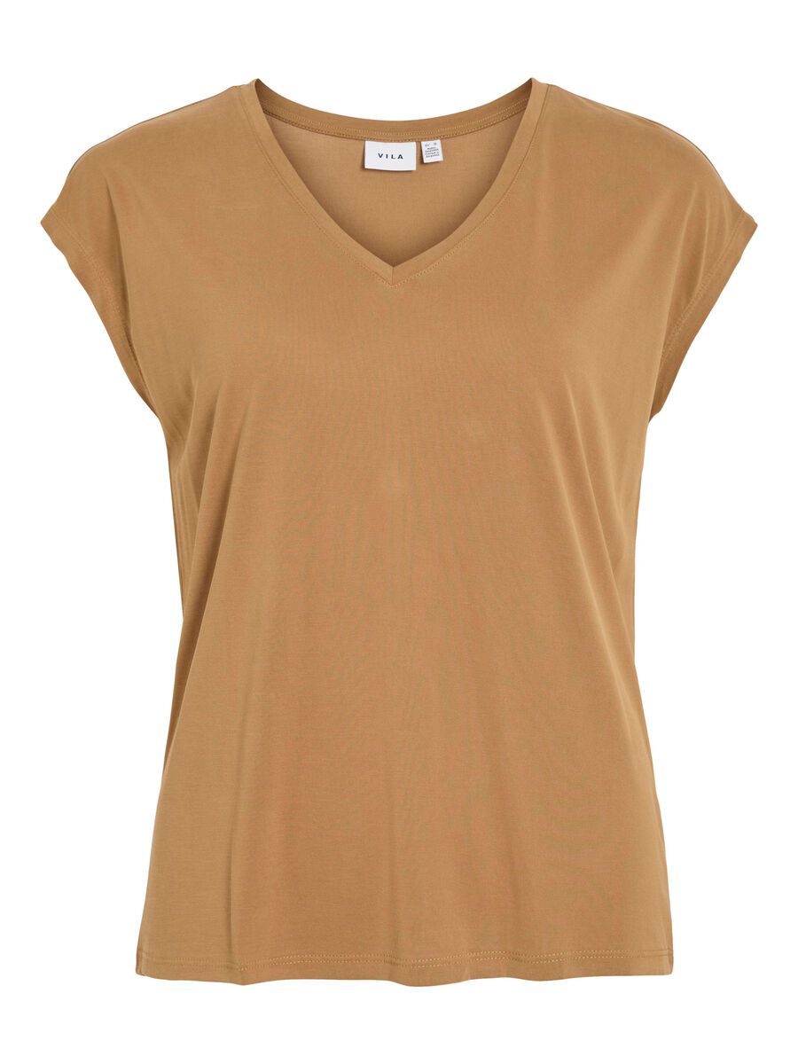 VILA VIMODALA V-NECK SHORT SLEEVED TOP, Bistre, highres - 14074847_Bistre_001.jpg