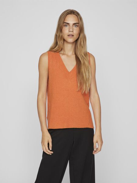 Vila V-NECK KNITTED VEST, Burnt Orange, highres - 14067804_BurntOrange_982472_003.jpg