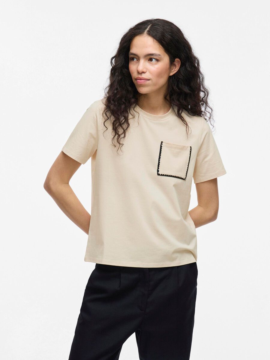 VILA VIALBIA ROUND NECK SHORT SLEEVED TOP, Birch, highres - 14106640_Birch_1241483_003.jpg