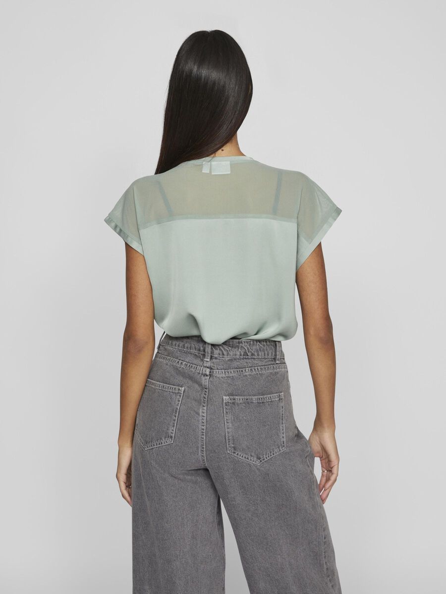 VILA VIELLETTE MESH TOP A MANICHE CORTE, Green Milieu, highres - 14101088_GreenMilieu_004.jpg