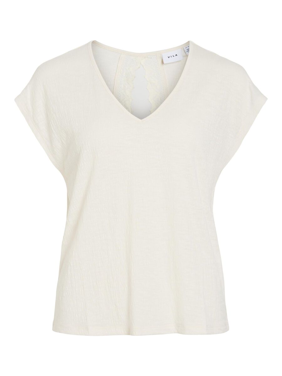 VILA CAP SLEEVED V-NECK TOP, Birch, highres - 14095036_Birch_001.jpg