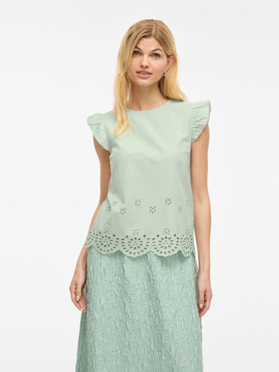 VILA VIHORTENSA EMBROIDERED CAP SLEEVE TOP, Silt Green, highres - 14106908_SiltGreen_003.jpg