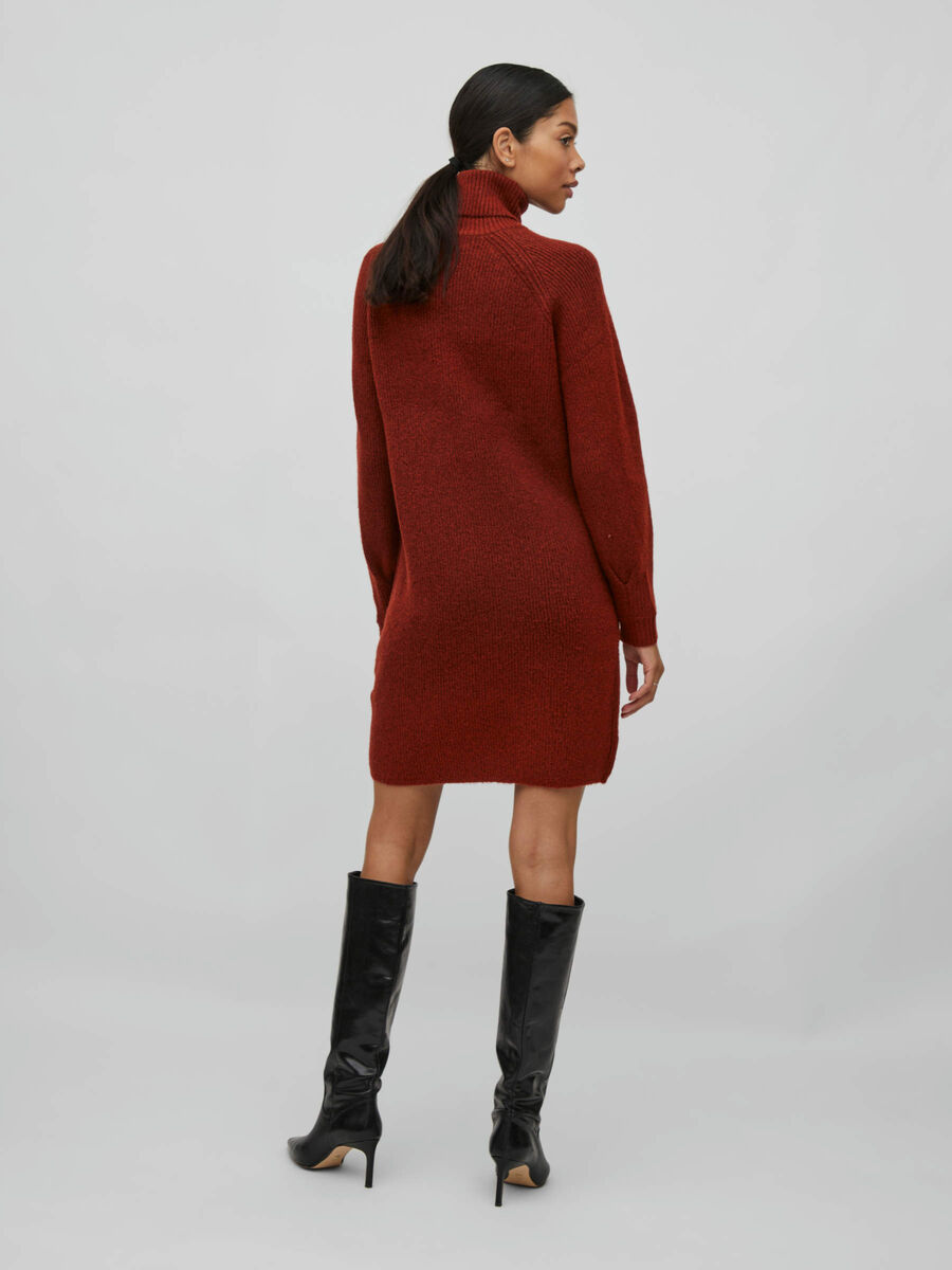 Carousel image - HIGH NECK KNITTED DRESS, Fired Brick | 2