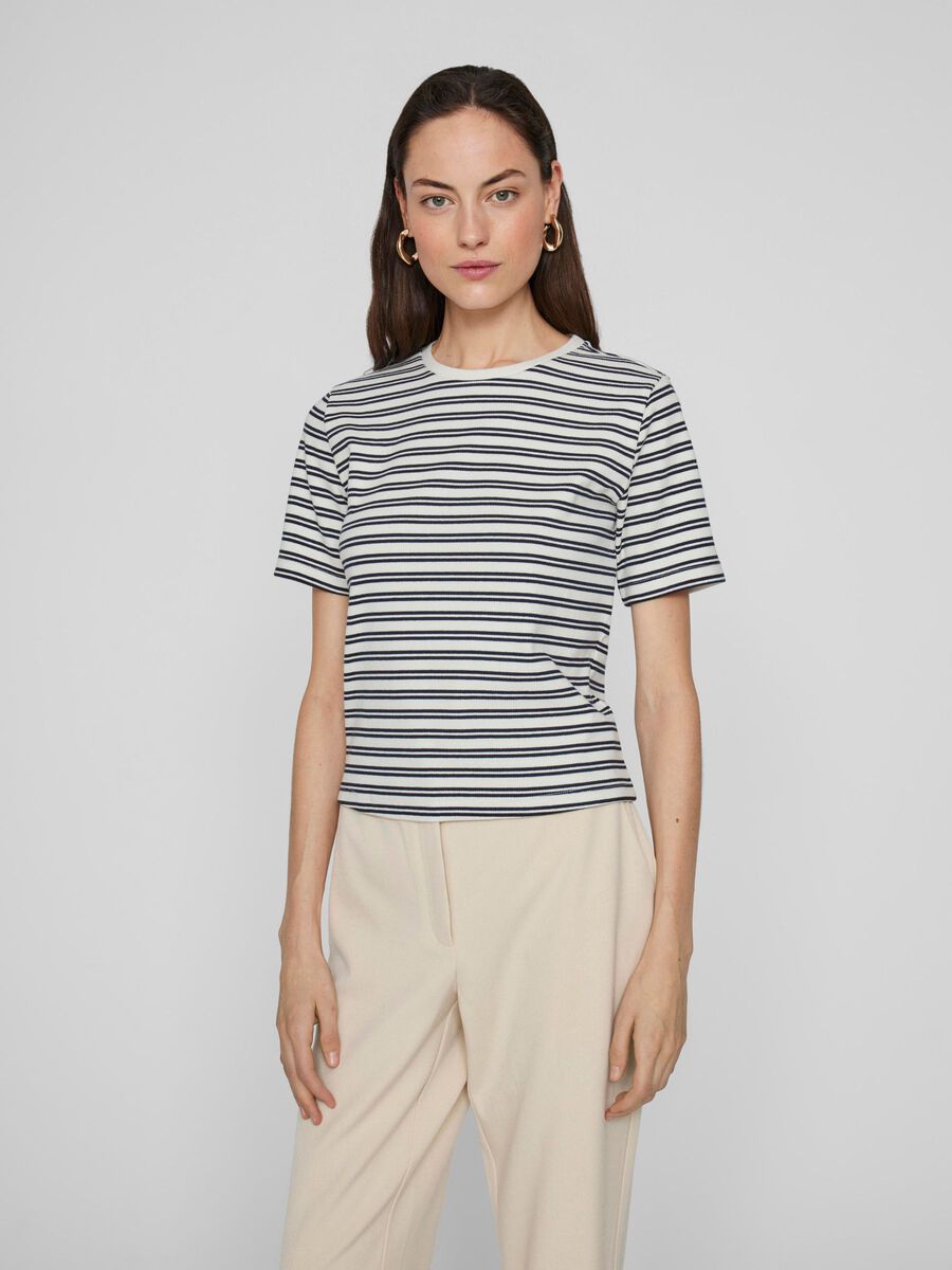 VILA VISOLA ROUND NECK SHORT SLEEVED TOP, Navy Blazer, highres - 14101758_NavyBlazer_1151040_003.jpg