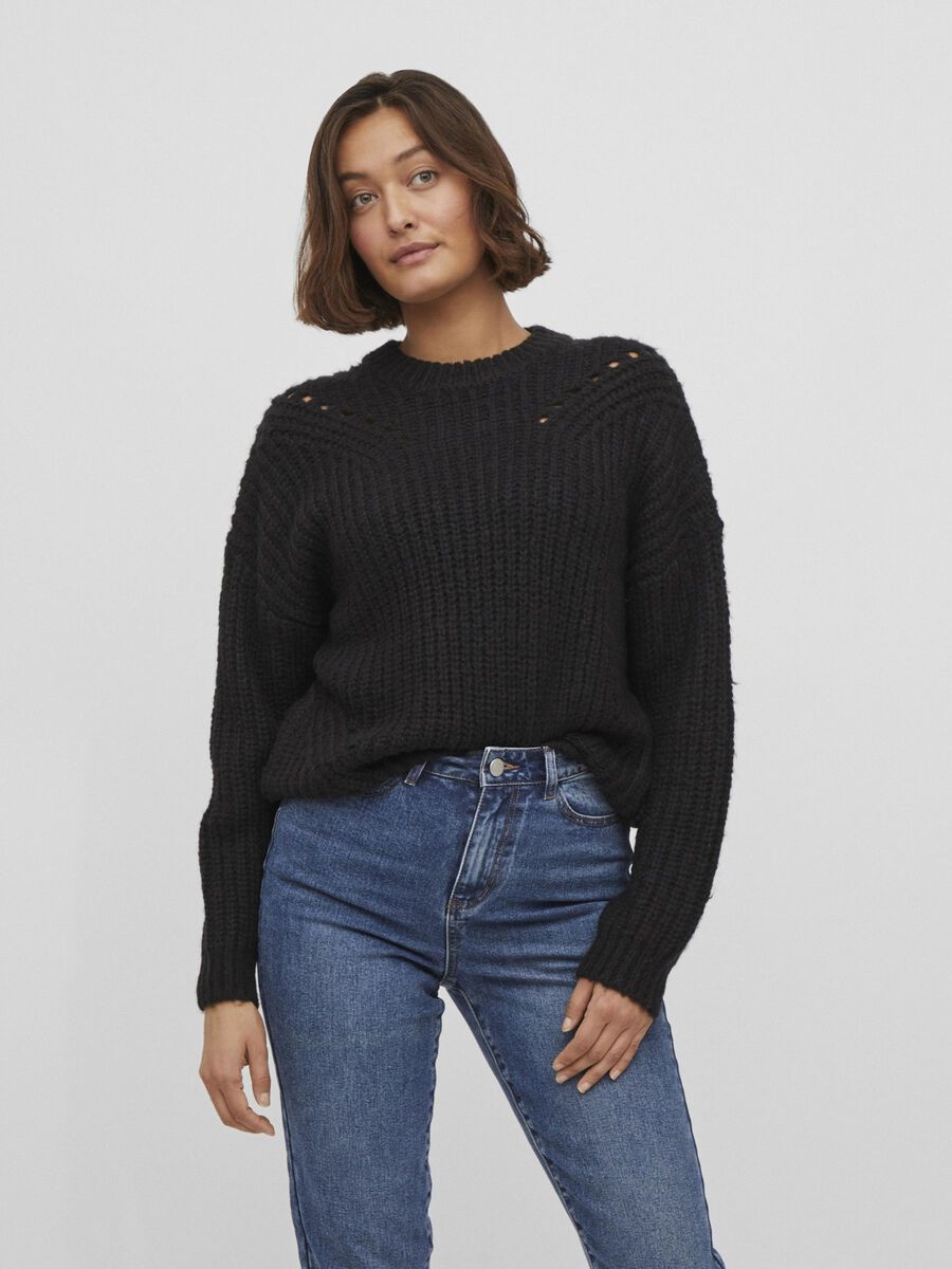 Vila ROUND NECK KNITTED PULLOVER, Black, highres - 14075507_Black_003.jpg
