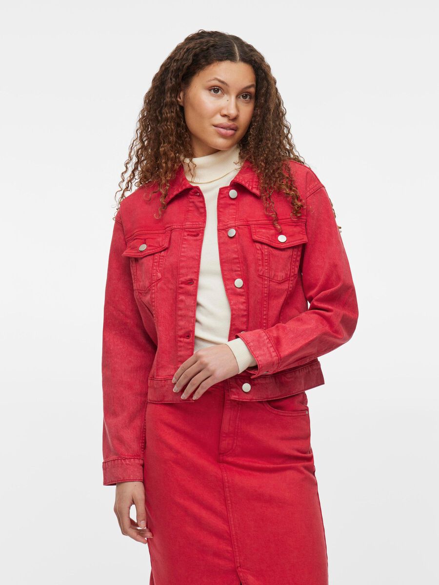 VILA BUTTONED DENIM JACKET, Aurora Red, highres - 14104699_AuroraRed_003.jpg