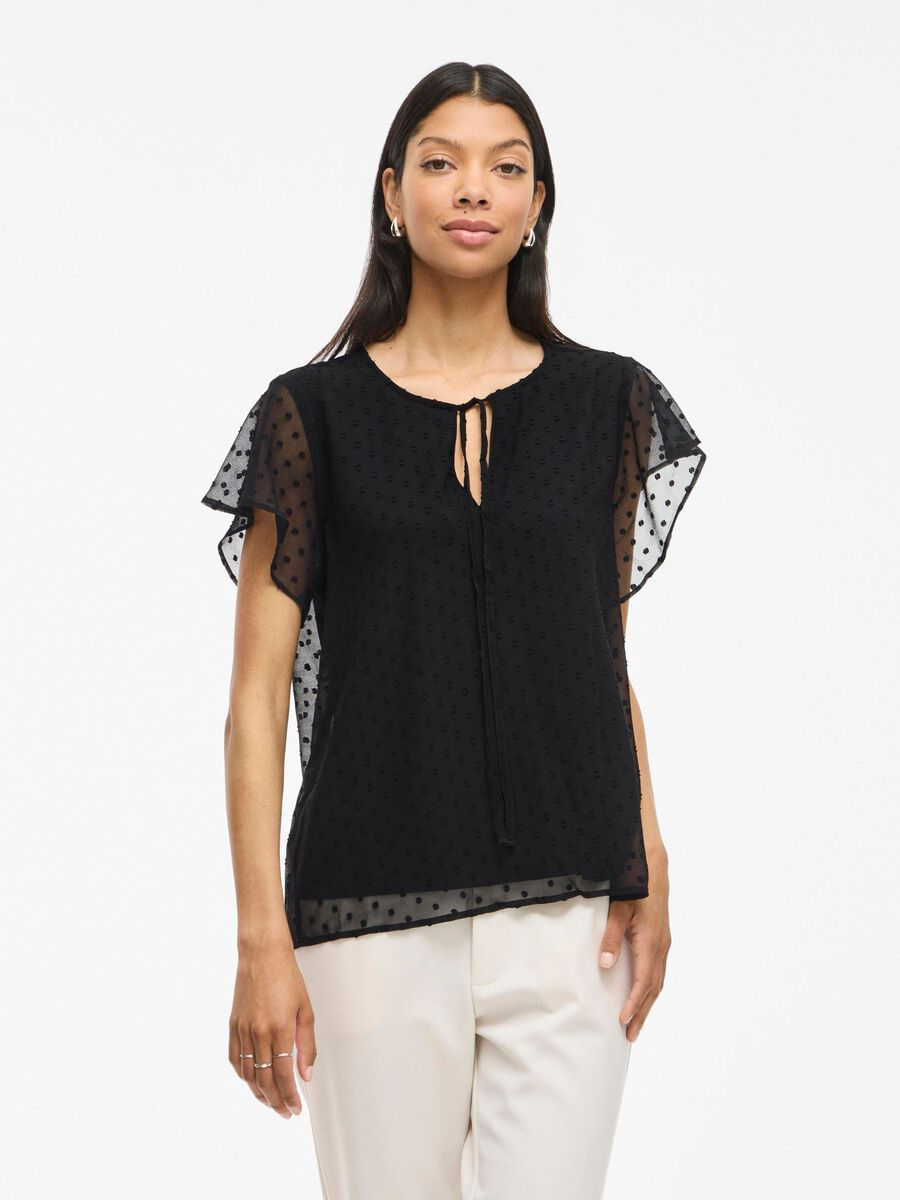 VILA DOTTED SHORT SLEEVED TOP, Black, highres - 14100340_Black_003.jpg
