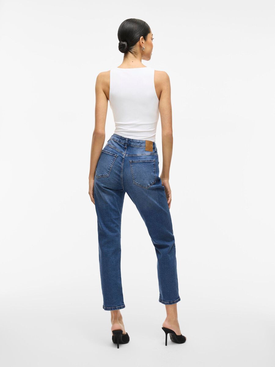 VILA MEDELHÖG MIDJA STRAIGHT FIT-JEANS, Medium Blue Denim, highres - 14080228_MediumBlueDenim_004.jpg