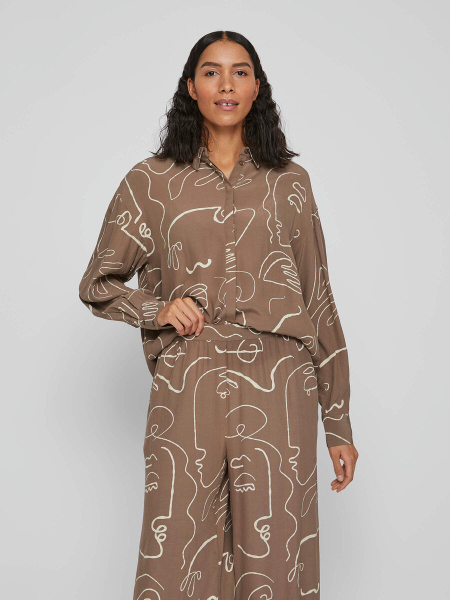 Vila OVERSIZE PATTERNED SHIRT, Walnut, highres - 14085301_Walnut_1021431_003.jpg