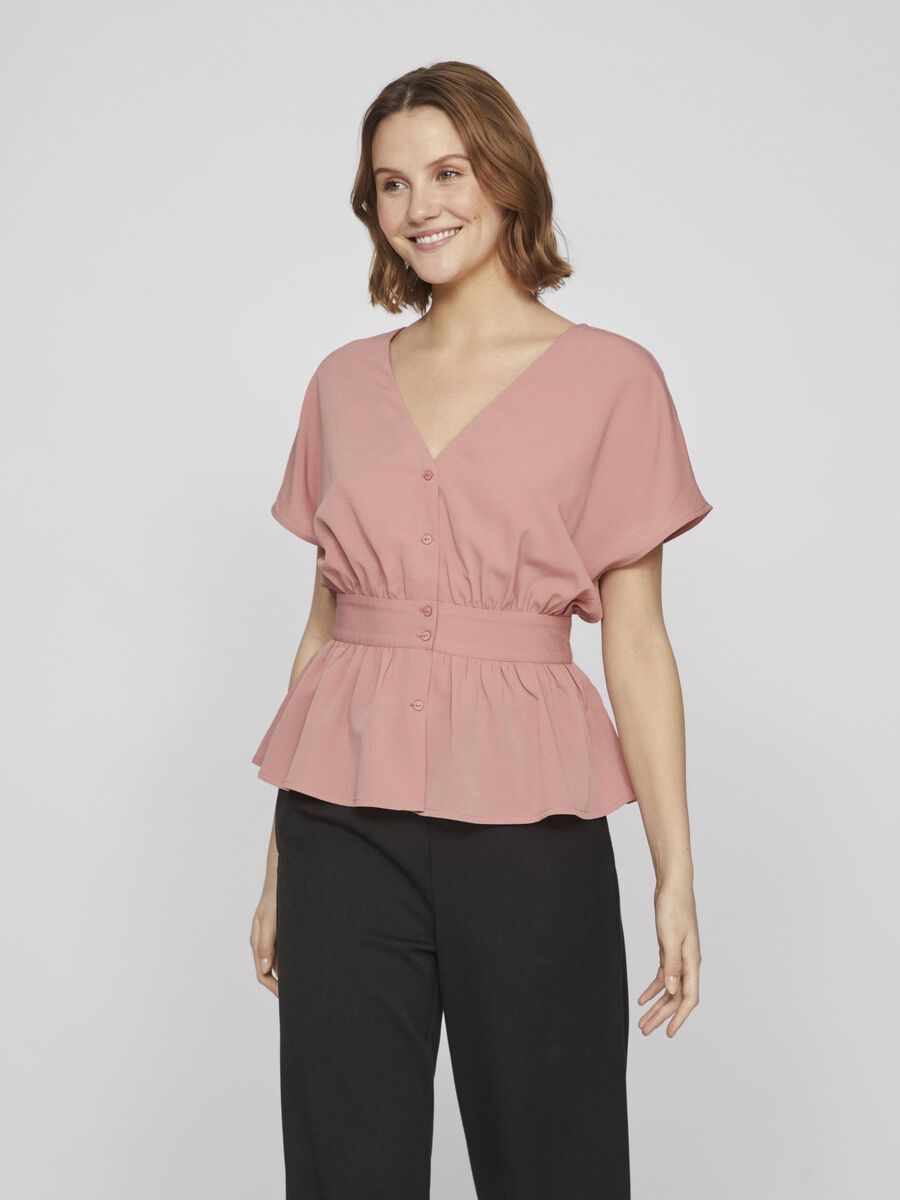 VILA BUTTONED SHORT SLEEVED TOP, Old Rose, highres - 14099283_OldRose_003.jpg