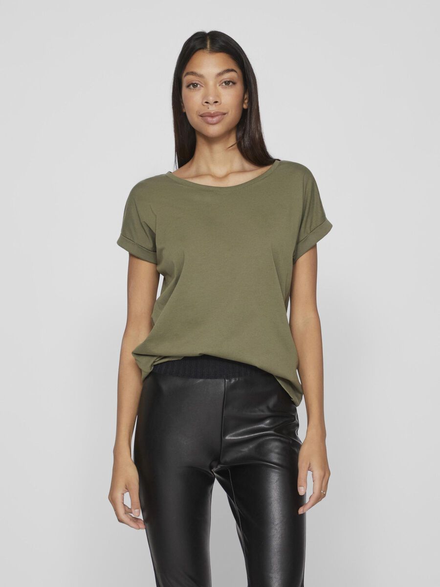 Vila COL ROND T-SHIRT, Dusty Olive, highres - 14083083_DustyOlive_003.jpg