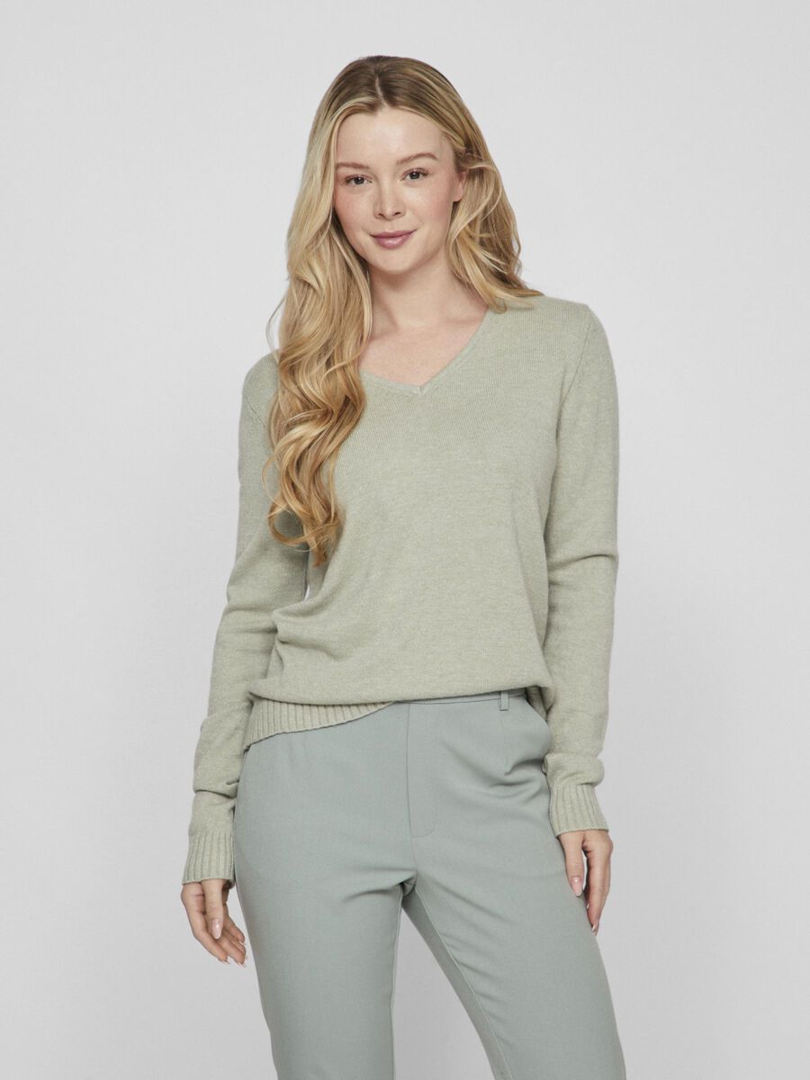 VILA VIRIL V-NECK KNITTED PULLOVER, Oil Green, highres - 14042769_OilGreen_585010_003.jpg