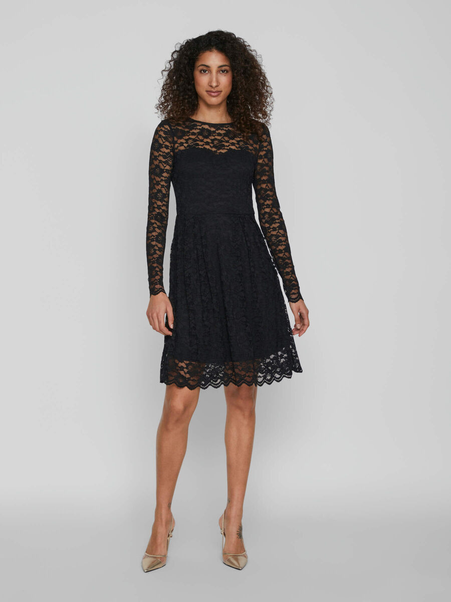 Vila LACE LONG SLEEVED DRESS, Black, highres - 14078211_Black_003.jpg