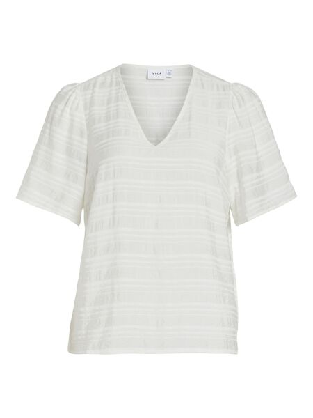 Vila V-NECK SHORT SLEEVED TOP, Cloud Dancer, highres - 14092853_CloudDancer_001.jpg