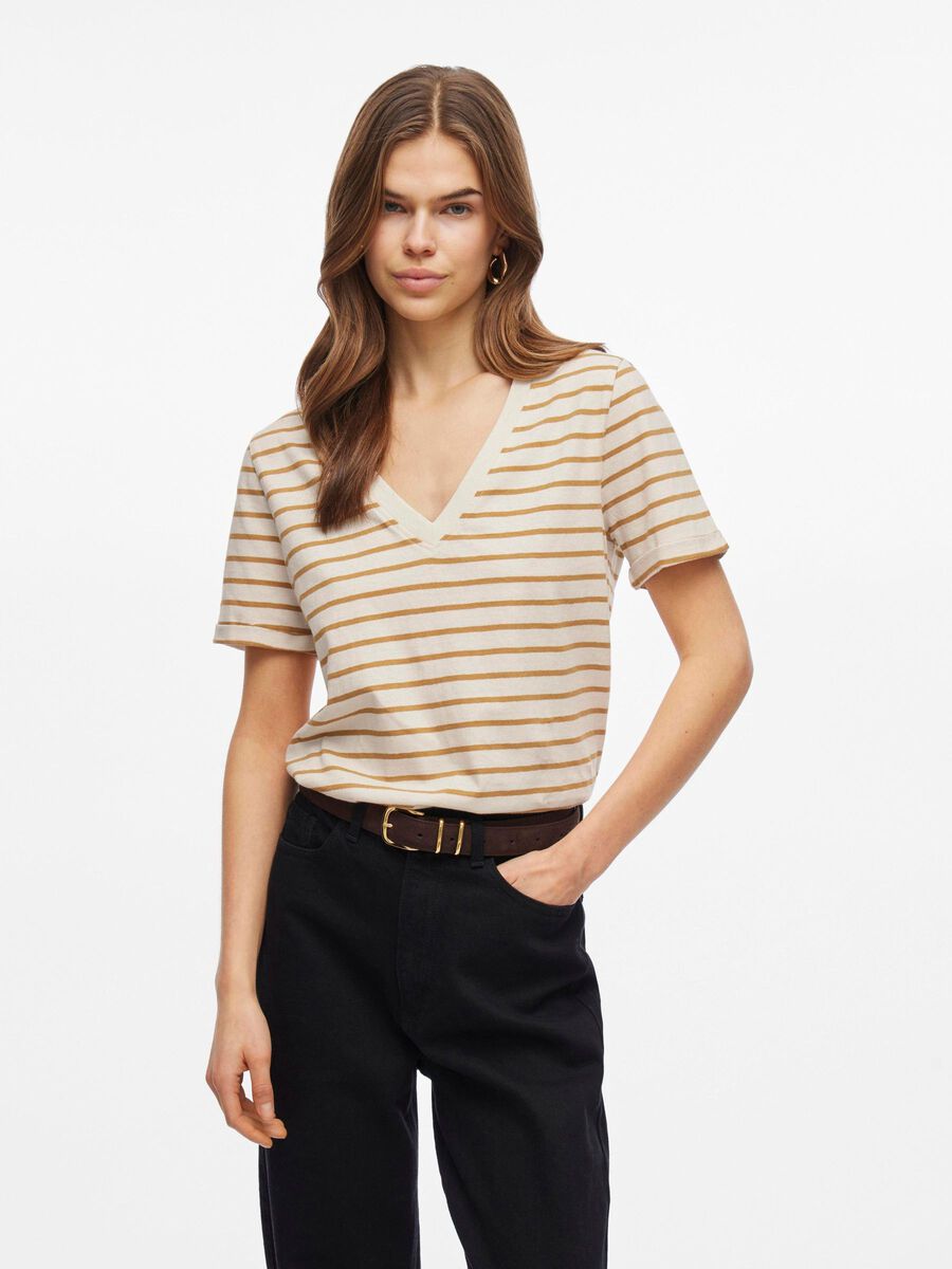 VILA V-NECK SHORT SLEEVED TOP, Birch, highres - 14104150_Birch_1192064_003.jpg