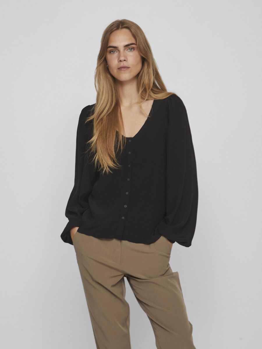 Vila BUTTON LONG SLEEVED BLOUSE, Black, highres - 14074819_Black_003.jpg