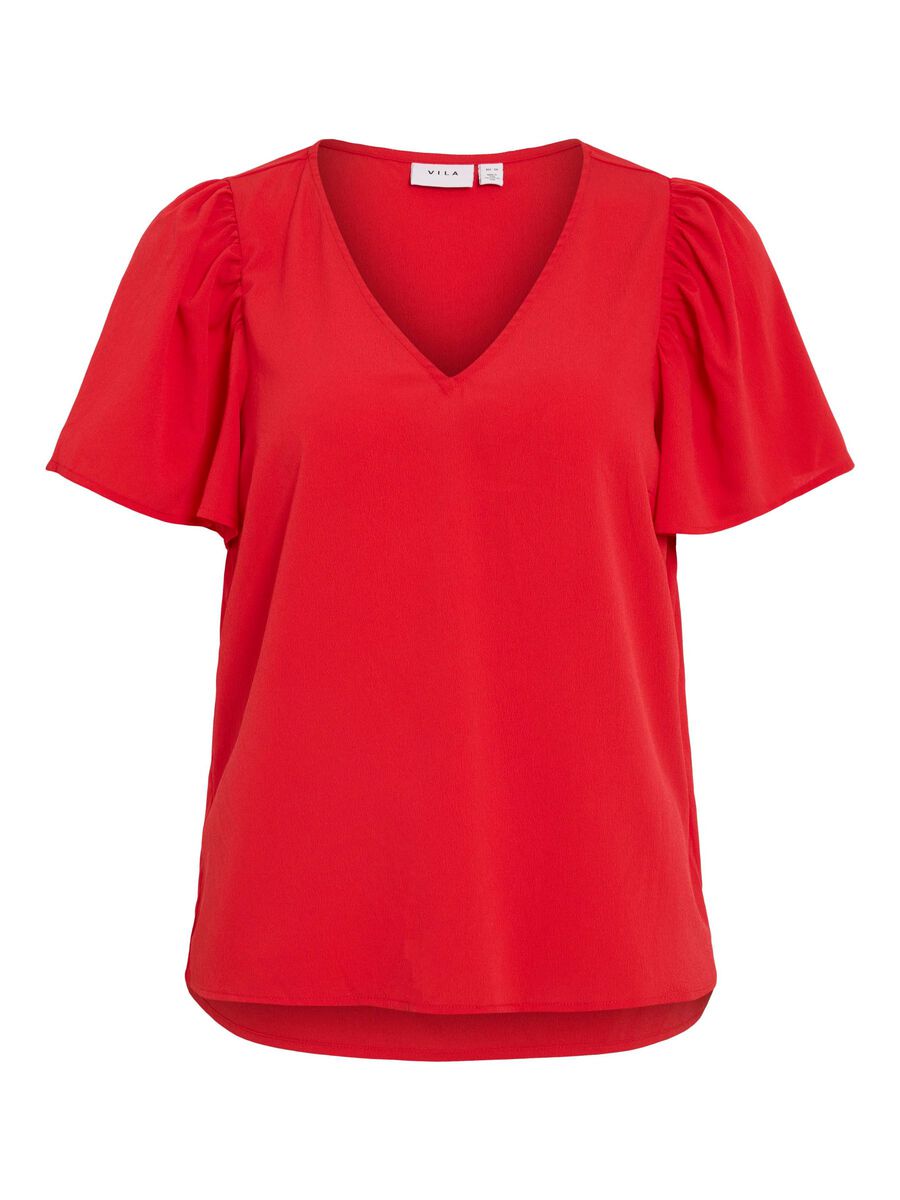 VILA V-NECK SHORT SLEEVED TOP, Mars Red, highres - 14109690_MarsRed_001.jpg