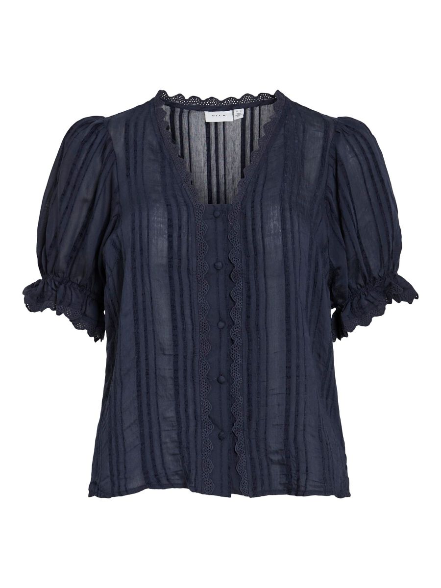 VILA V-NECK SHORT SLEEVED SHIRT, Navy Blazer, highres - 14109647_NavyBlazer_001.jpg