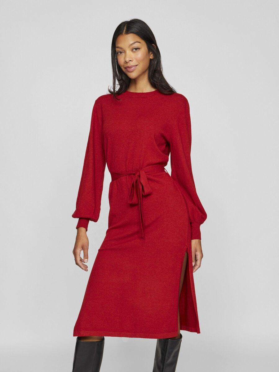 VILA TAILLENGÜRTEL STRICKKLEID, Pompeian Red, highres - 14103924_PompeianRed_003.jpg