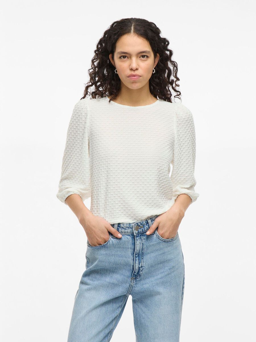 VILA ROUND NECK 3/4 SLEEVED TOP, Snow White, highres - 14107242_SnowWhite_003.jpg