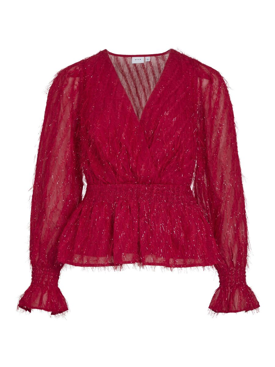 VILA LONG SLEEVED V-NECK BLOUSE, Fiery Red, highres - 14083306_FieryRed_001.jpg