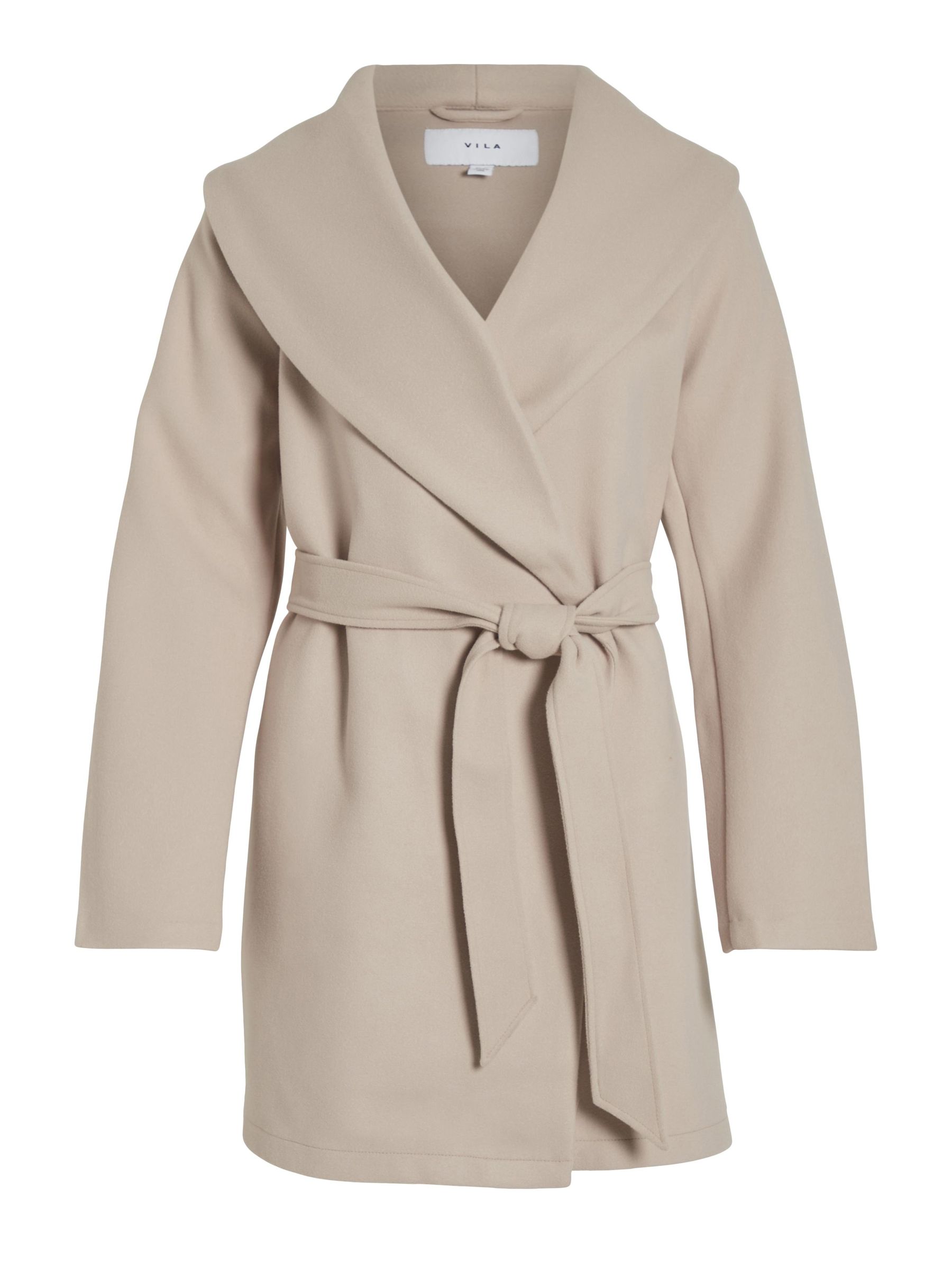 9394 Beige Tie Waist Long Jacket