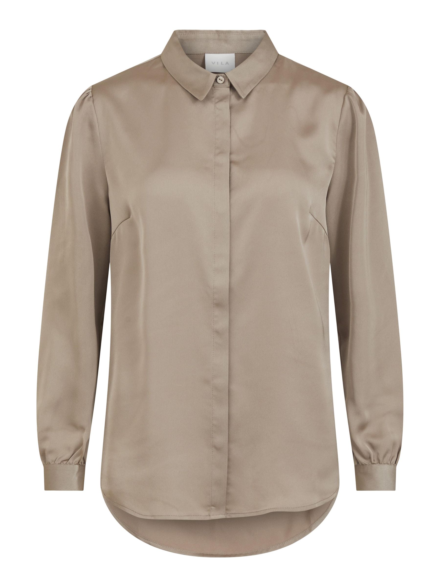 - LÅNGÄRMAD SATIN SKJORTA (Beige) | Vila® Official Online Shop