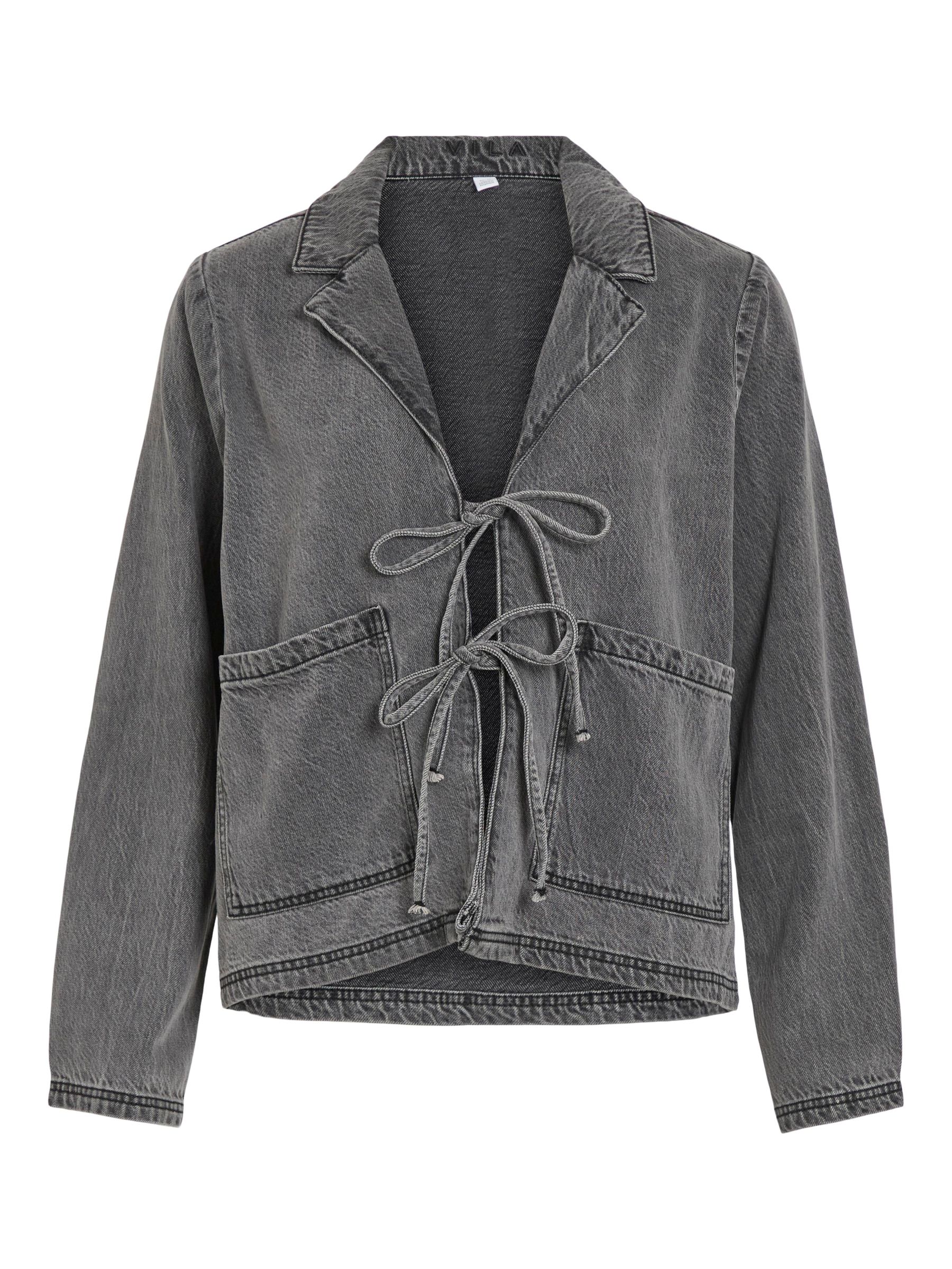 VIKIKI TIE FRONT DENIM JACKET | Grey | VILA®