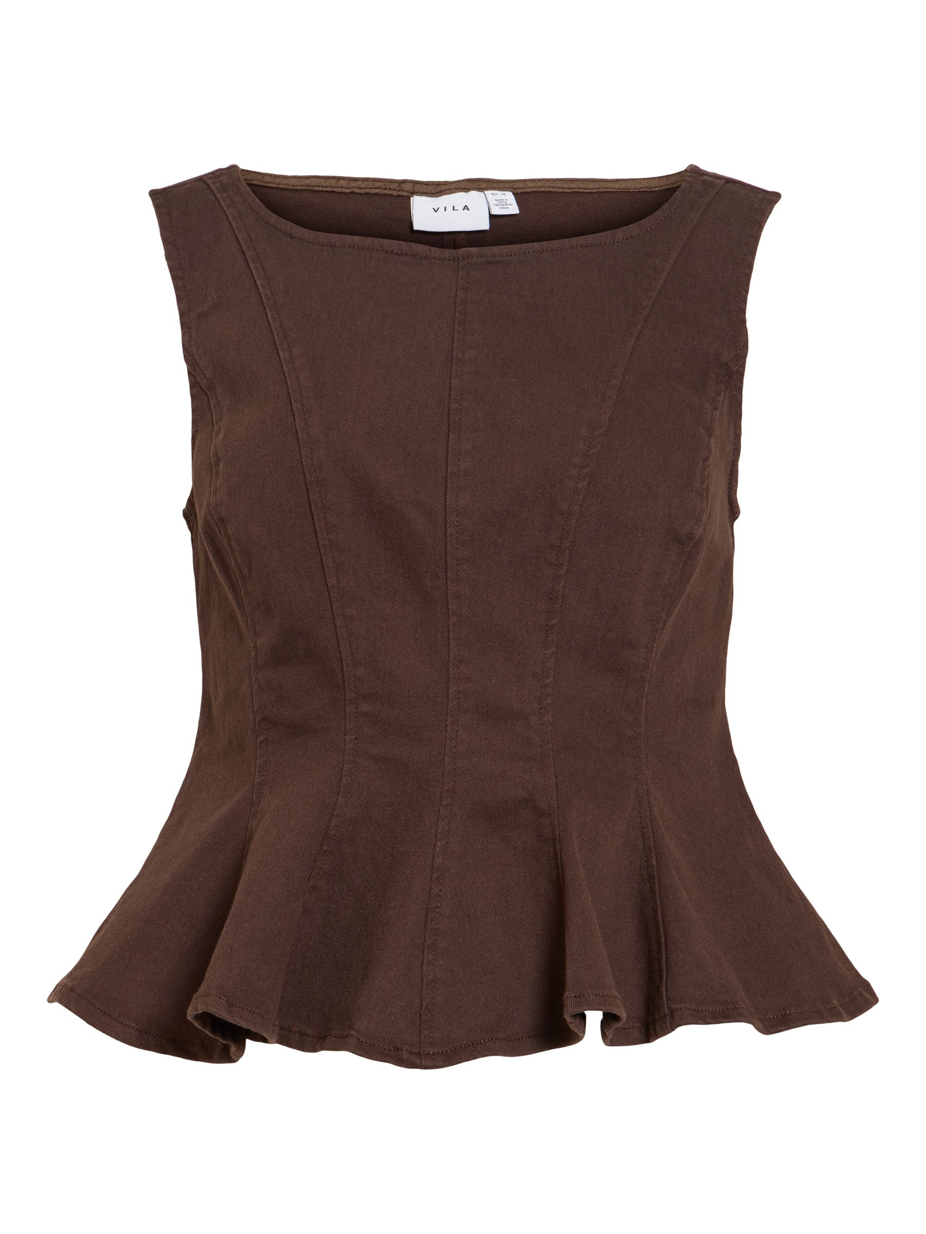 VICHIA PEPLUM SLEEVELESS TOP | Brown | VILA® VICHIA PEPLUM SLEEVELESS TOP | Brown | VILA®