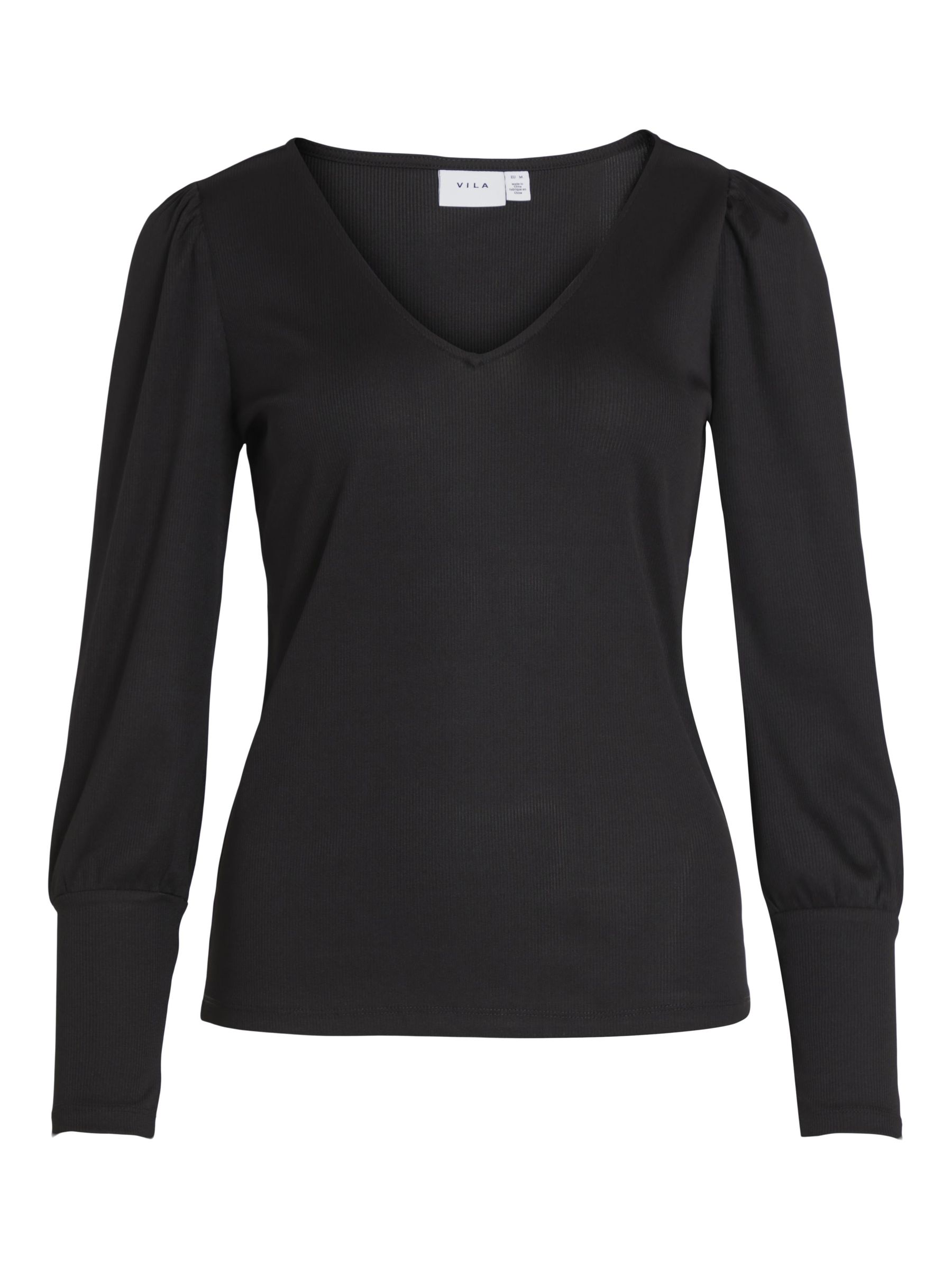 Black Blouse With Draped Sleeves And V Neck main image 0