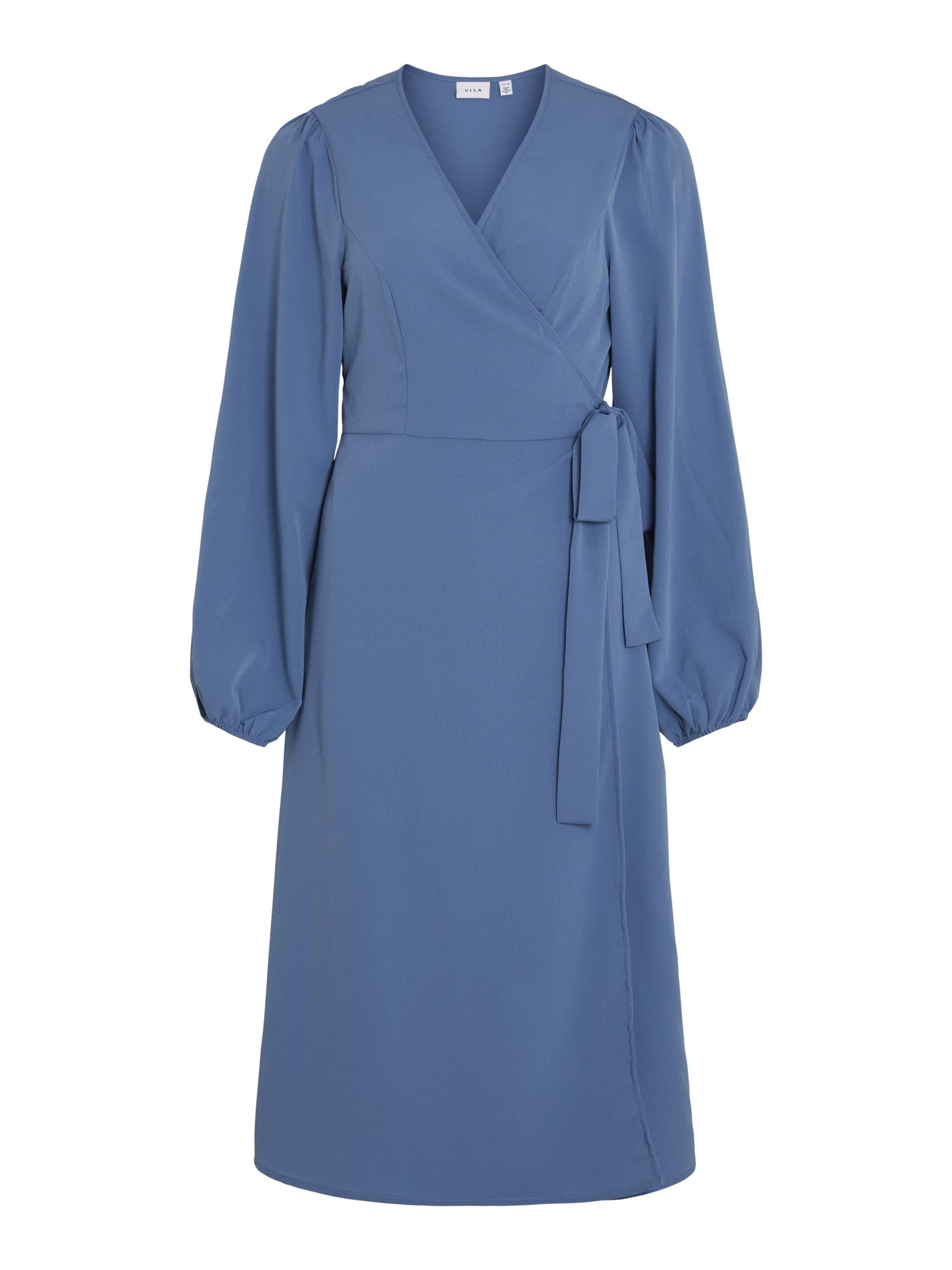 LONG SLEEVED MIDI WRAP DRESS Blue VILA