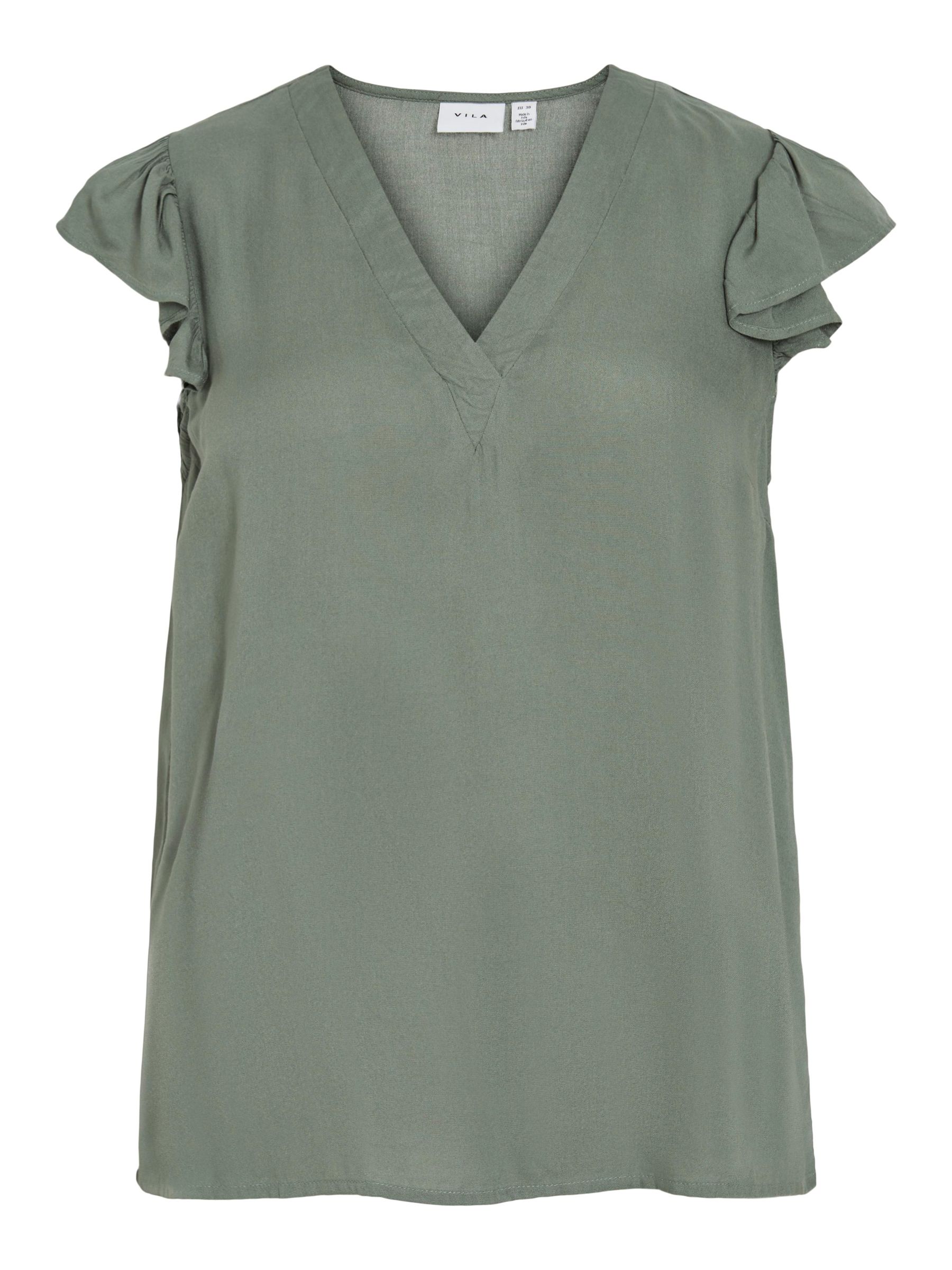 VILIKA V-NECK CAP SLEEVE TOP | Green | VILA®