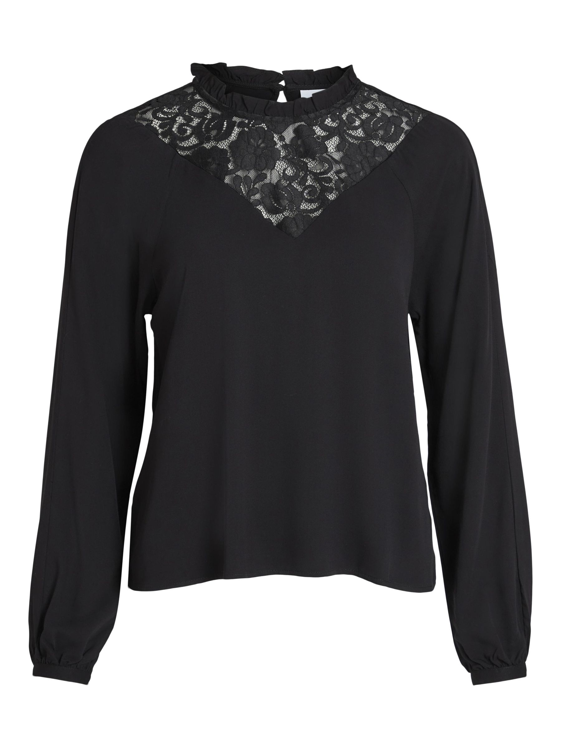 GORGLITTER Dames Curvy kanten shirt elegant lange mouwen T-shirt met kant slim fit bovenstuk met opstaande kraag casual shirt met lange mouwen transparante kanten top, zwart, L